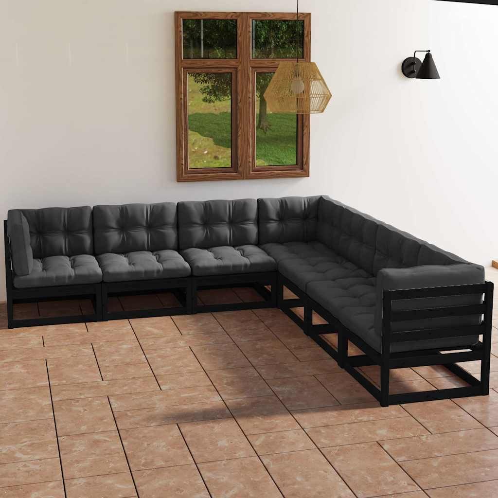 Set Divani da Giardino 7 pz con Cuscini Legno Massello di Pino vidaXL