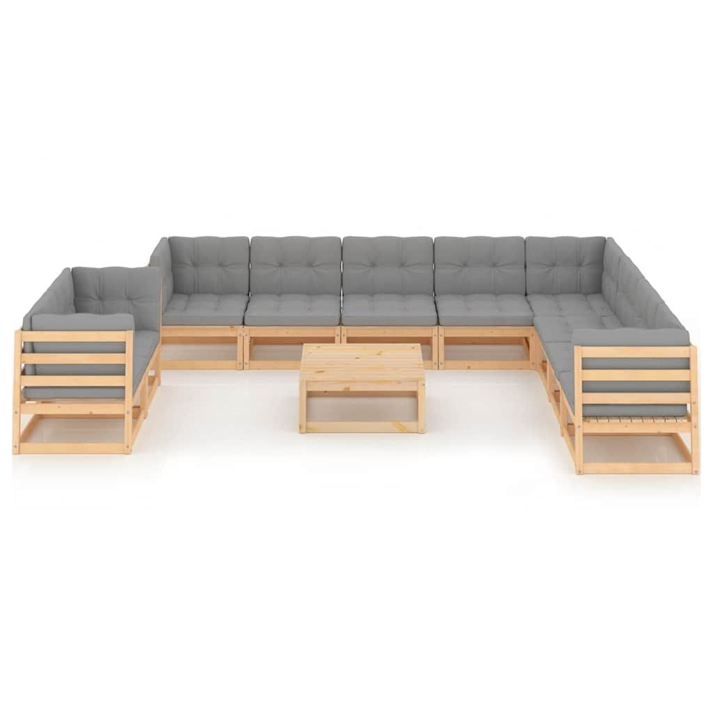 Set Divani Giardino 11 pz con Cuscini in Legno Massello di Pino vidaXL
