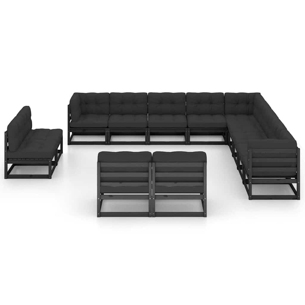 Set Divani da Giardino 13 pz con Cuscini Massello di Pino Nero vidaXL