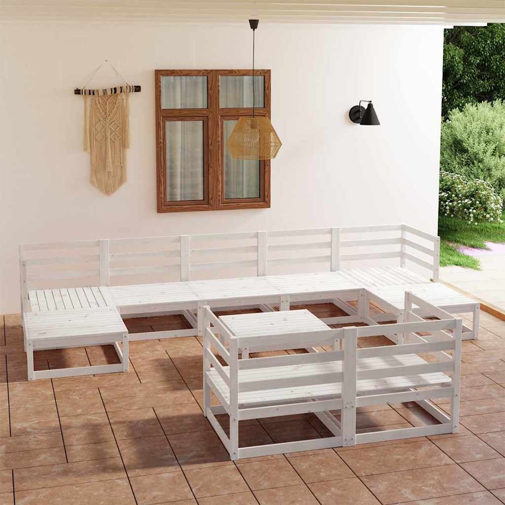 Set Divani da Giardino 10 pz Bianchi in Legno Massello di Pino vidaXL