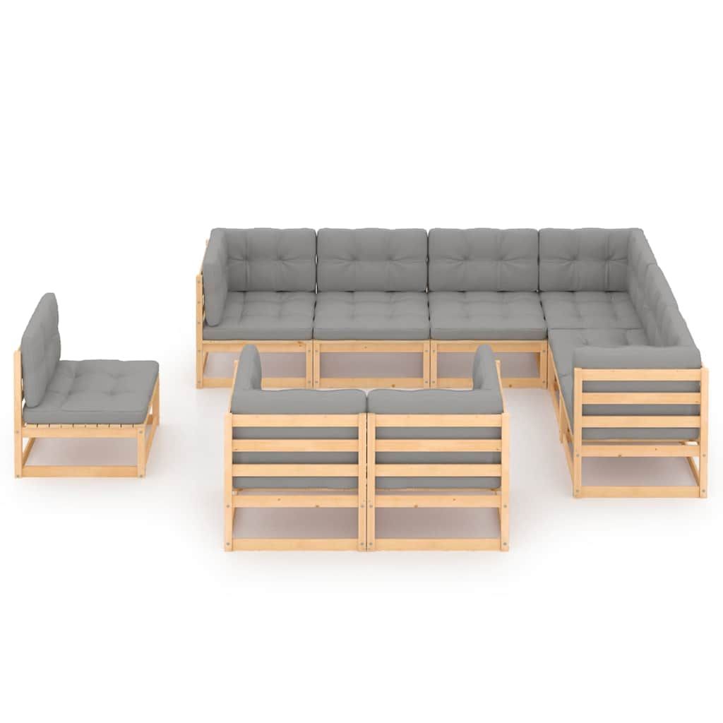 Set Salotto Giardino 9 pz Cuscini Antracite Legno Massello Pino vidaXL