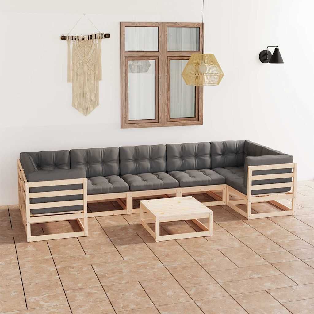 Set Salotto Giardino 8 pz Cuscini Antracite Legno Massello Pino vidaXL