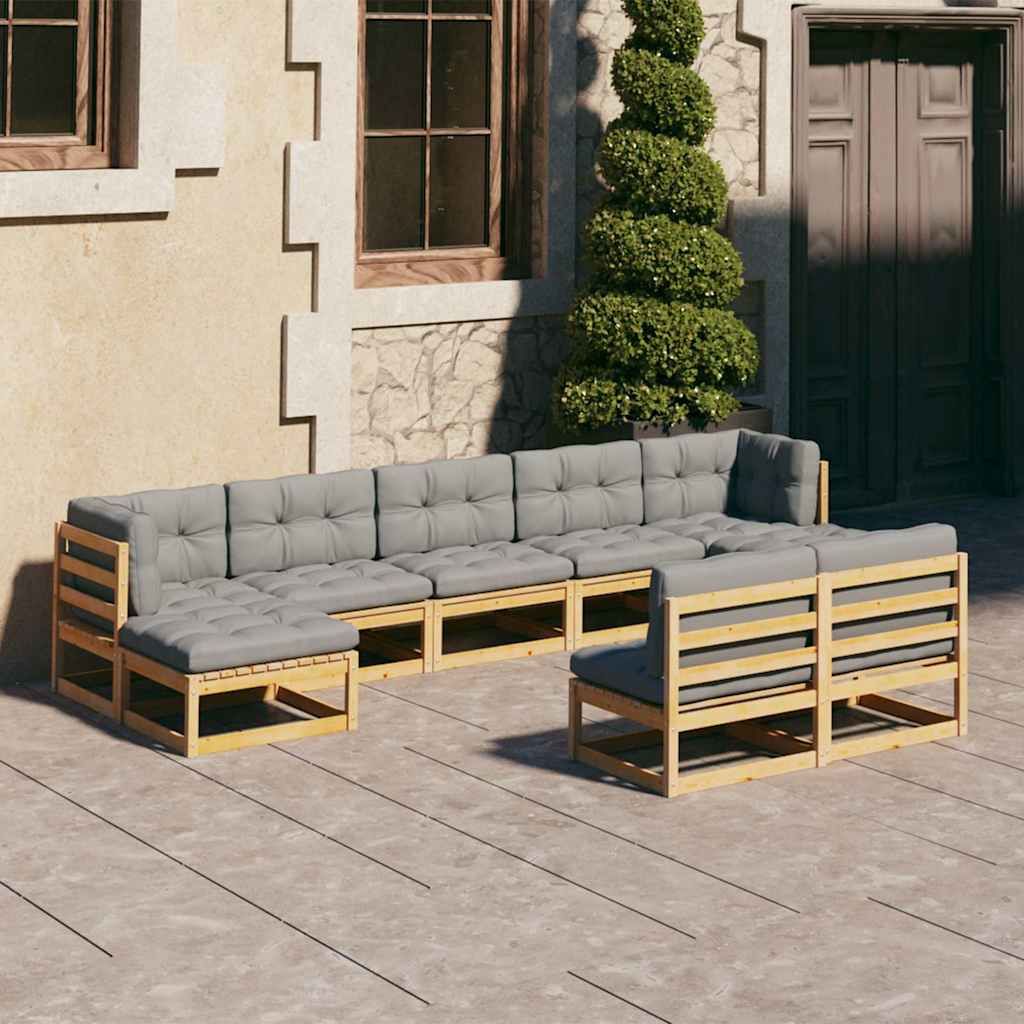 Set Salotto Giardino 9 pz Cuscini Antracite Legno Massello Pino vidaXL