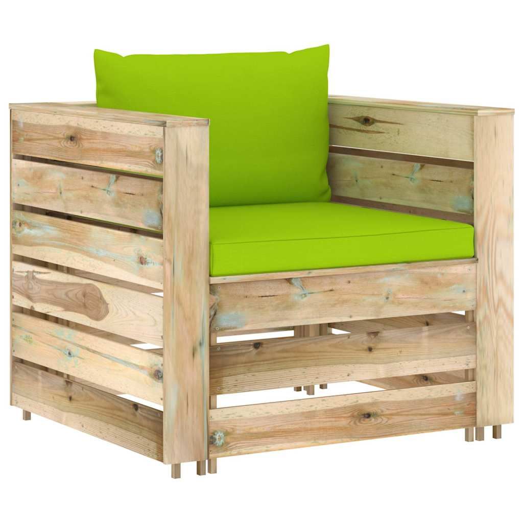 Set Divani da Giardino con Cuscini 2 pz Legno Impregnato Verde vidaXL