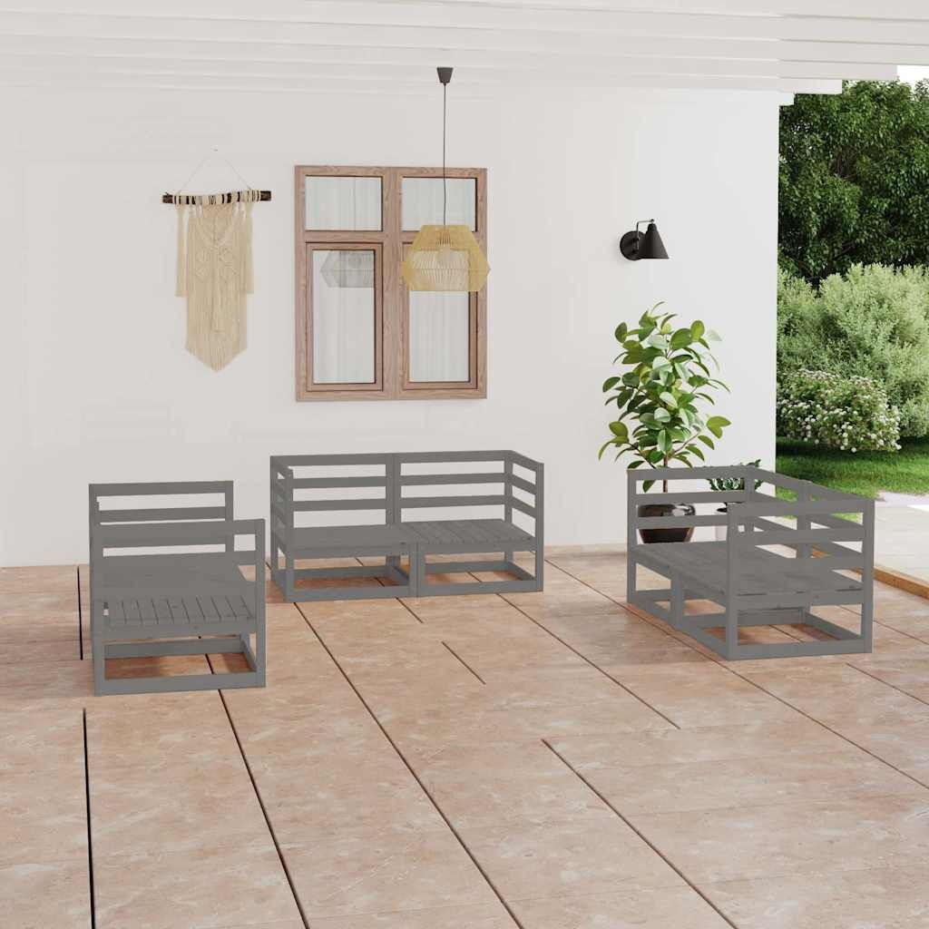 Set Divani da Giardino 6 pz Grigio in Legno Massello di Pino vidaXL