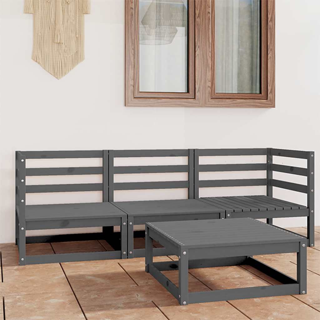 Set Divani da Giardino 4 pz Grigio in Legno Massello di Pino vidaXL