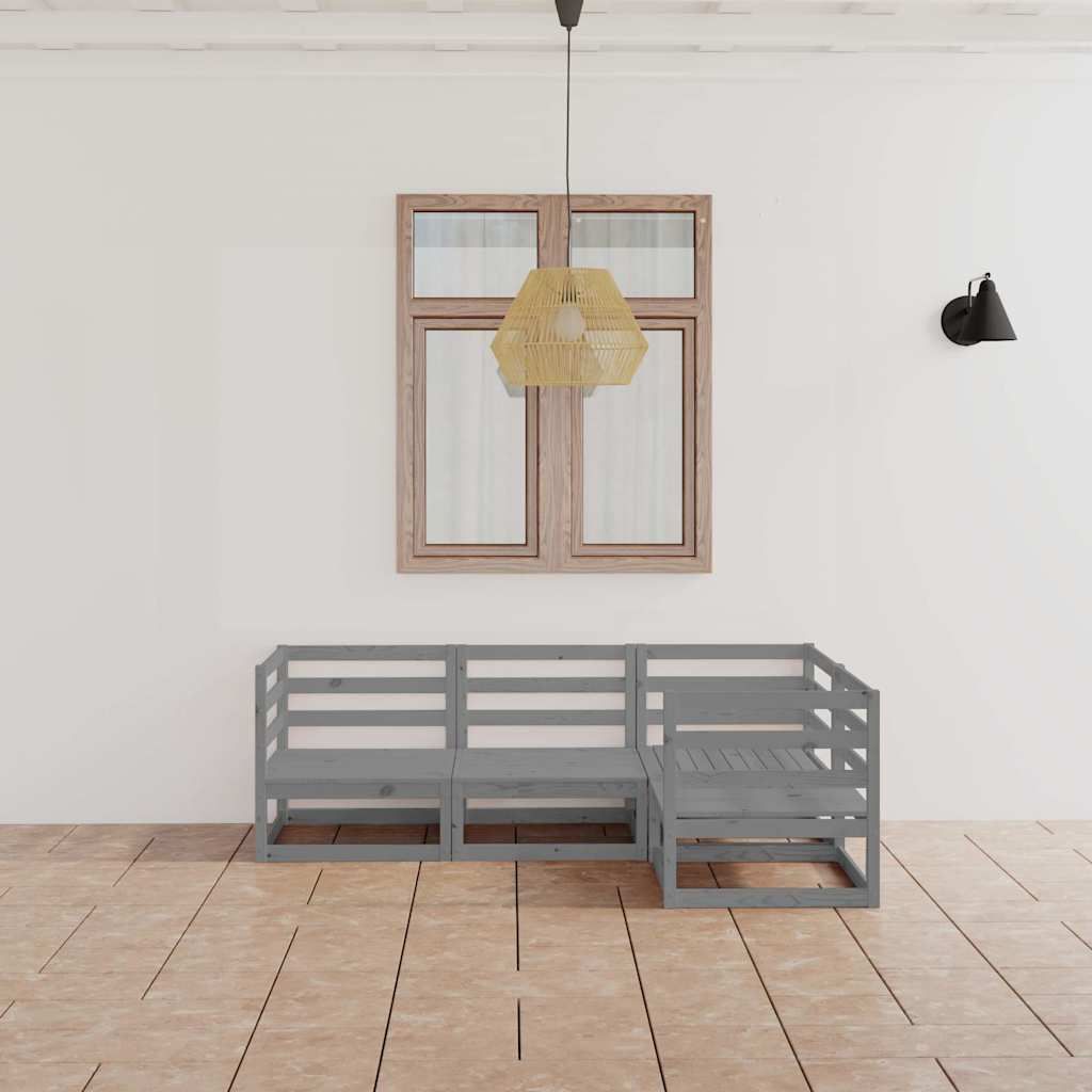 Set Divani da Giardino 4 pz Grigio in Legno Massello di Pino vidaXL