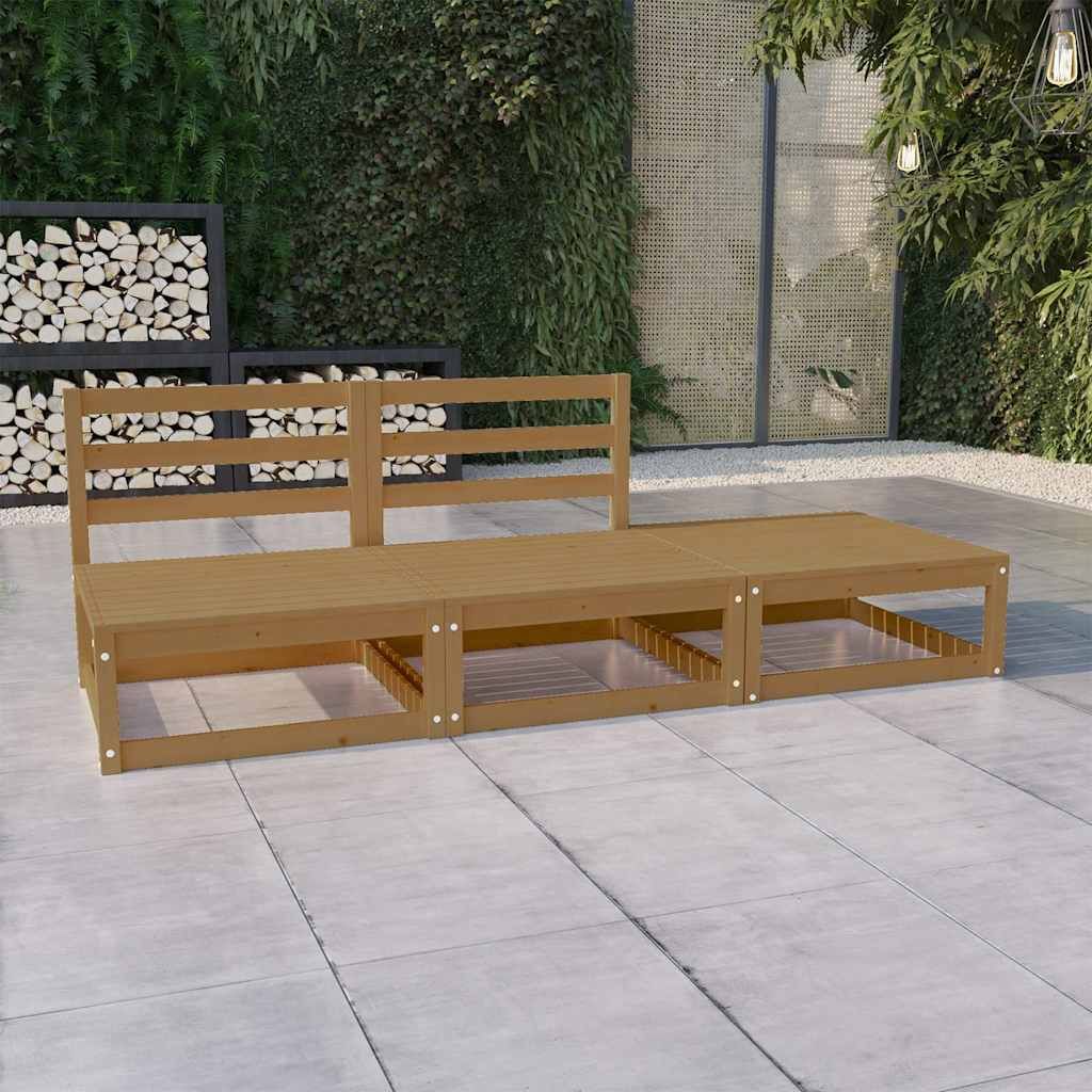 Set Divani da Giardino 3pz Marrone Ambra Legno Massello di Pino vidaXL