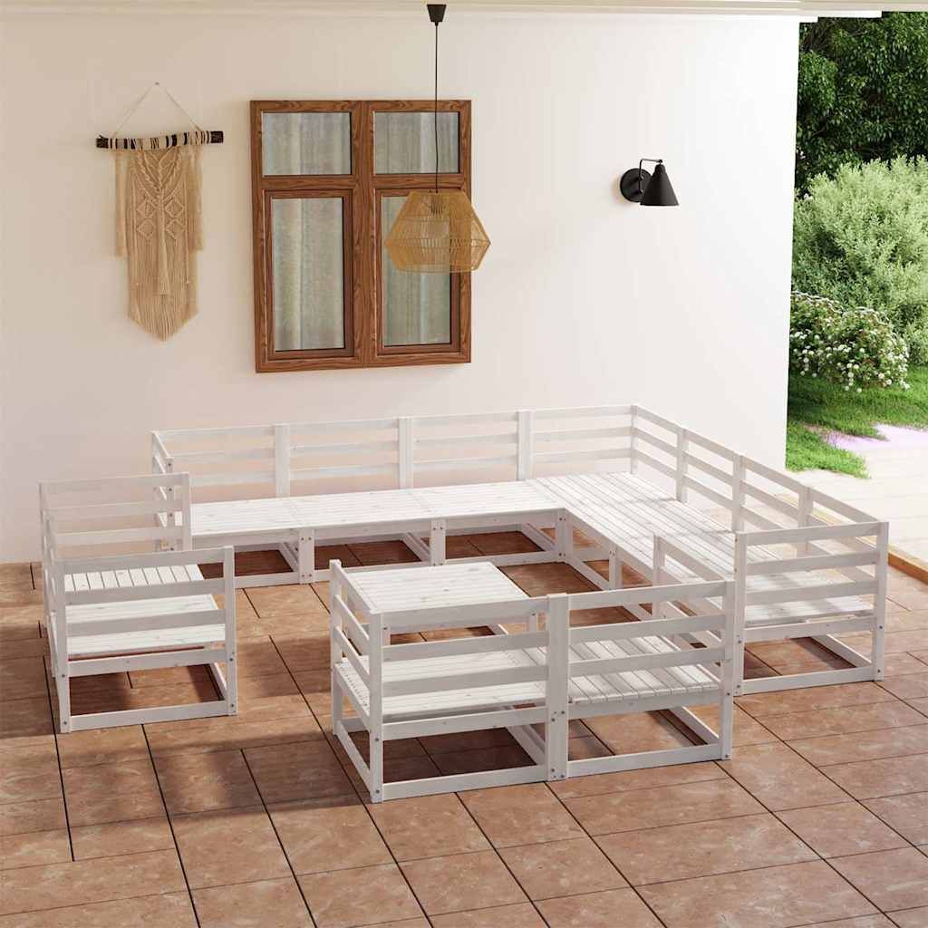 Set Divani da Giardino 12 pz Bianco in Legno Massello di Pino vidaXL