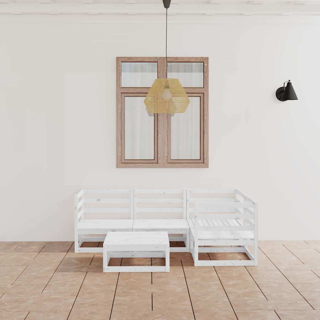 Set Divani da Giardino 5 pz Bianco in Legno Massello di Pino vidaXL