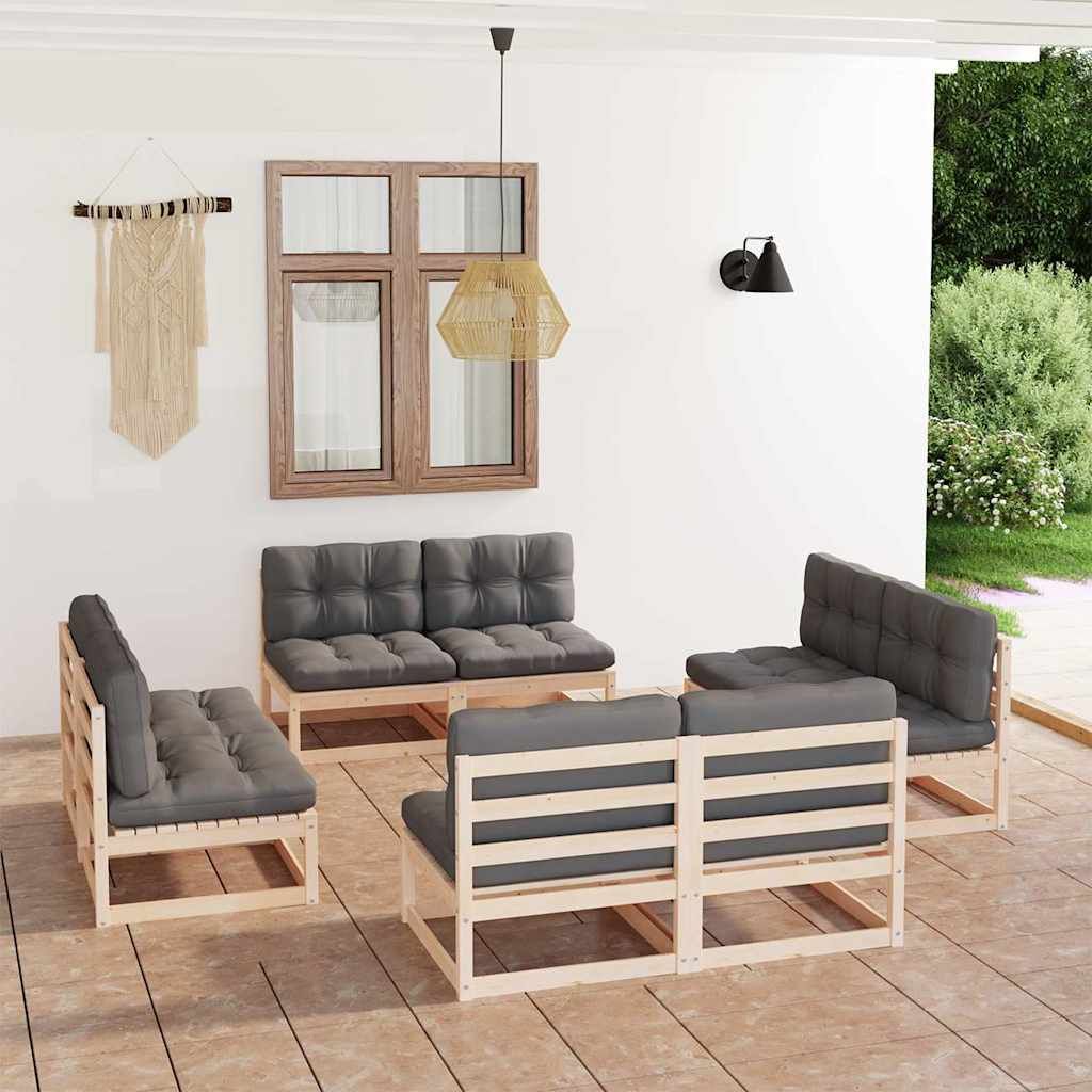 Set Divani da Giardino 8 pz con Cuscini Legno Massello Pino vidaXL