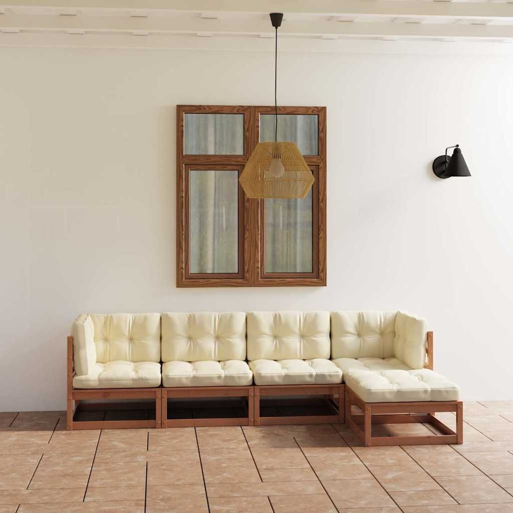 Set Divani da Giardino 5 pz con Cuscini Legno Massello di Pino vidaXL
