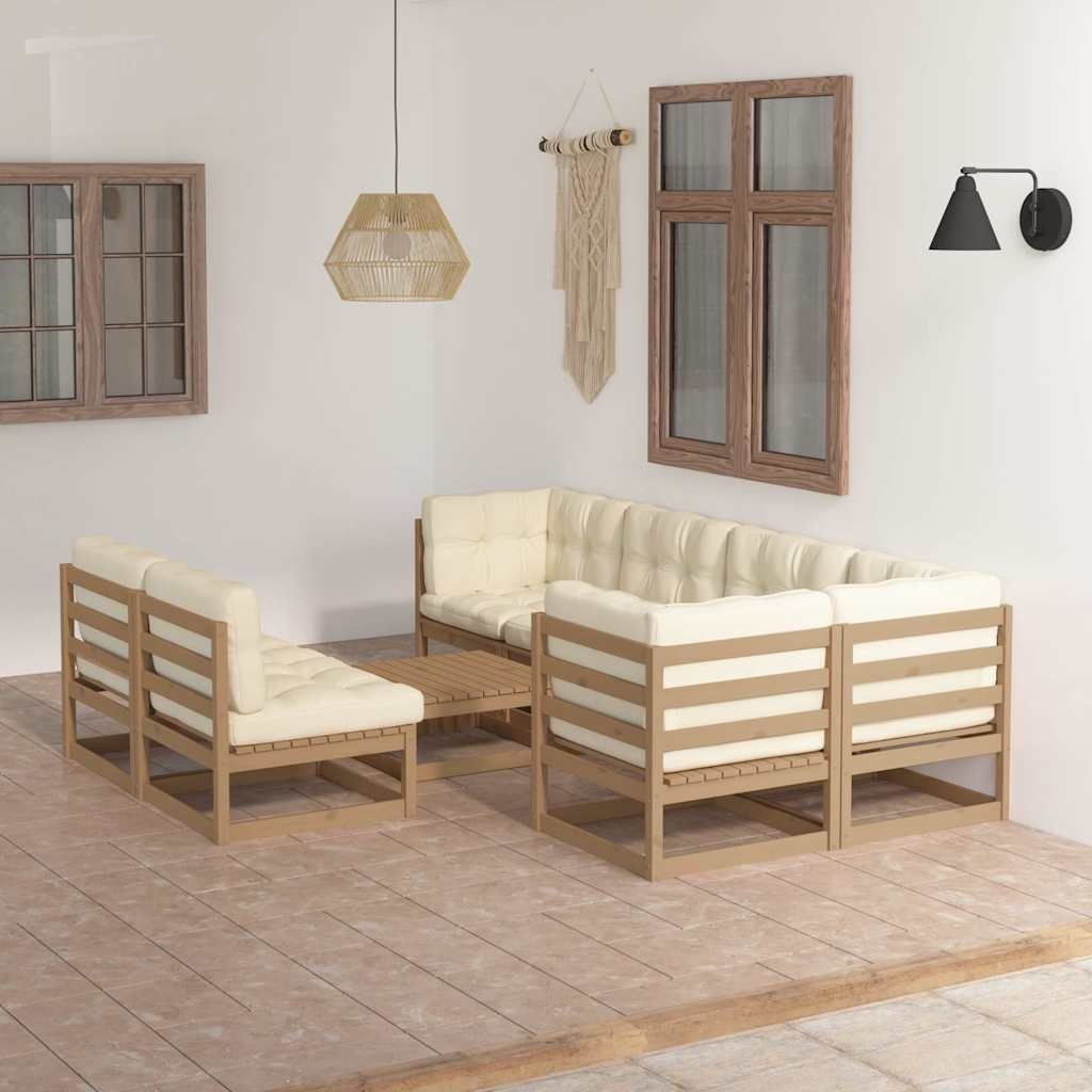 Set Salotto Giardino 8 pz con Cuscini in Legno Massello di Pino vidaXL