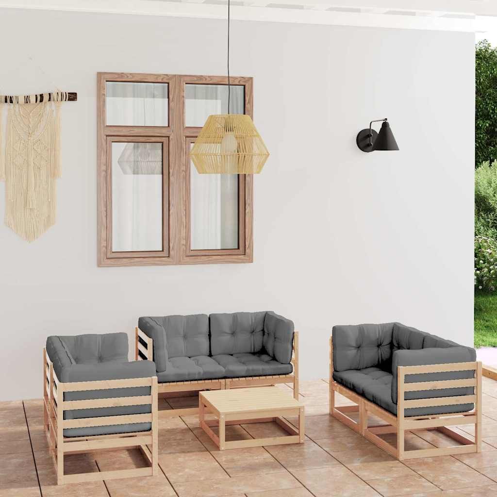 Set Divani da Giardino 7 pz con Cuscini Legno Massello di Pino vidaXL