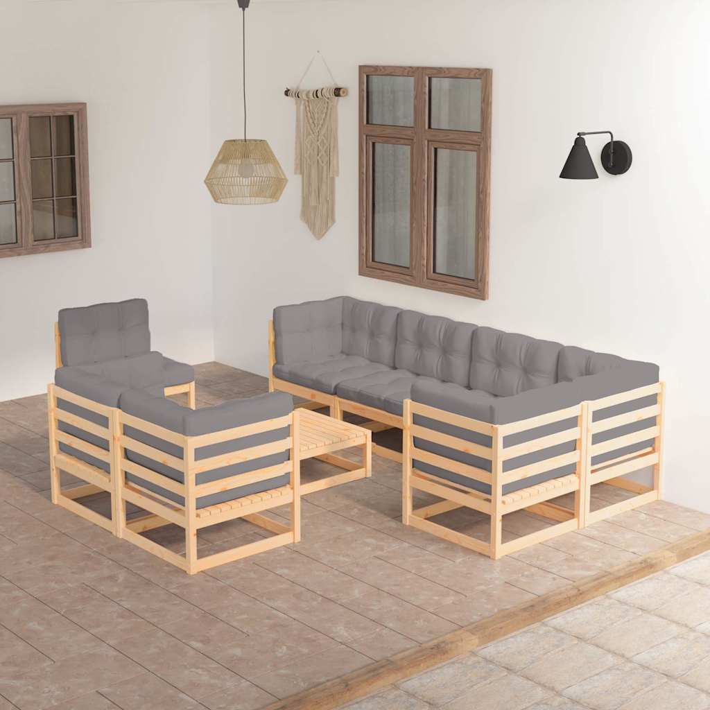 Set Salotto Giardino 9 pz Cuscini Antracite Legno Massello Pino vidaXL