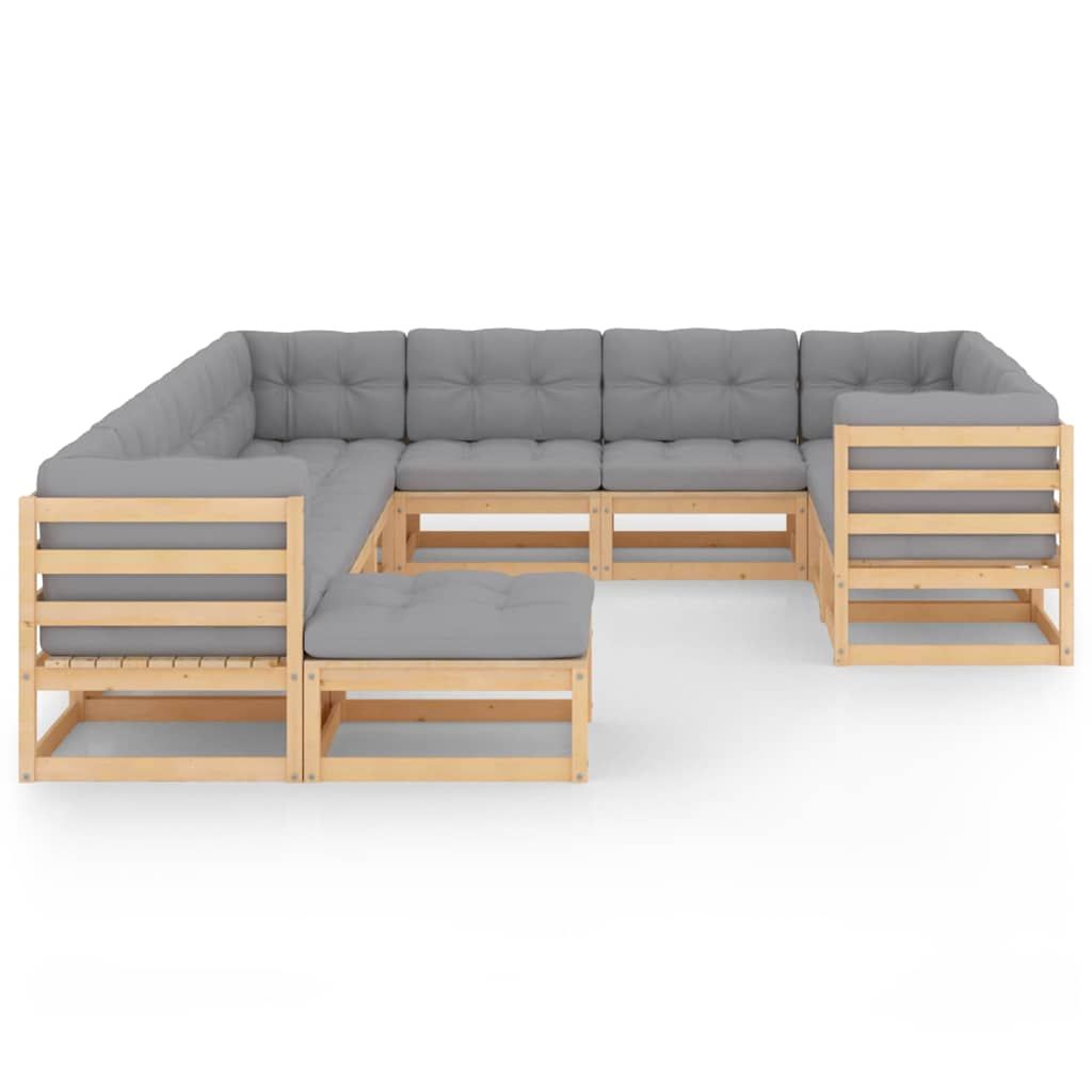 Set Divani Giardino 11 pz con Cuscini in Legno Massello di Pino vidaXL