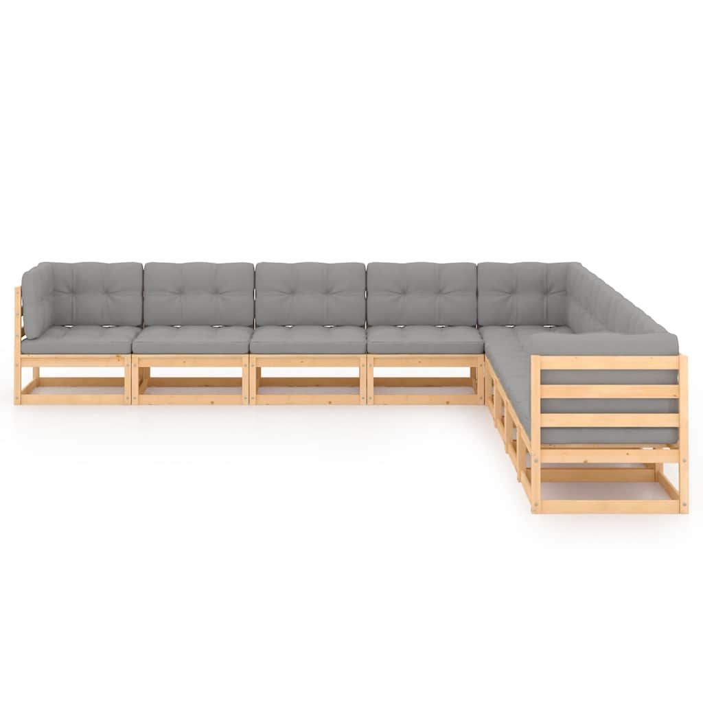 Set Salotto Giardino 9 pz Cuscini Antracite Legno Massello Pino vidaXL