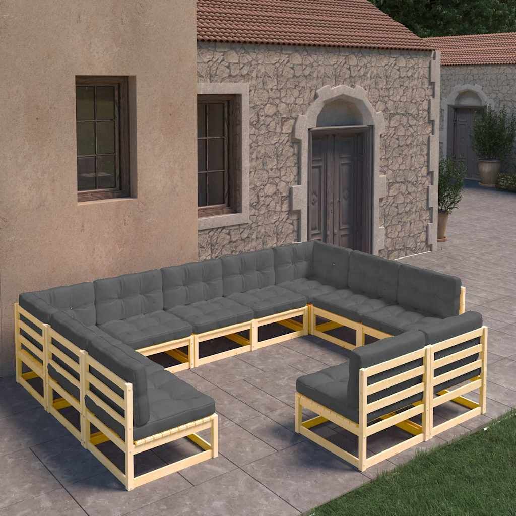 Set Divani Giardino 11 pz con Cuscini in Legno Massello di Pino vidaXL