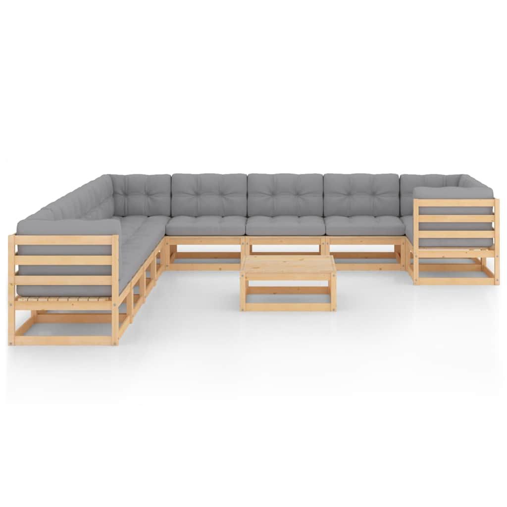 Set Divani Giardino 11 pz con Cuscini in Legno Massello di Pino vidaXL