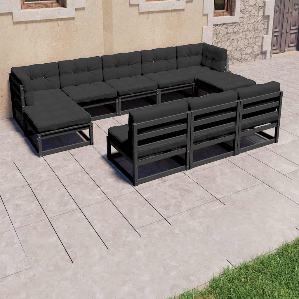 Set Divani da Giardino 8 pz con Cuscini Massello di Pino Nero vidaXL