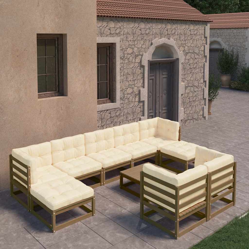 Set Salotto Giardino e Cuscini 10 pz Legno Massello Pino Ambra vidaXL