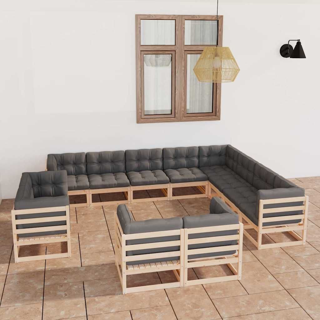 Set Divani Giardino 12 pz con Cuscini in Legno Massello di Pino vidaXL