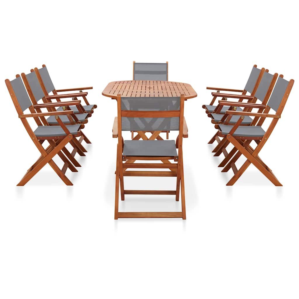 Set Pranzo da Giardino 9 pz Grigio Legno Eucalipto e Textilene vidaXL