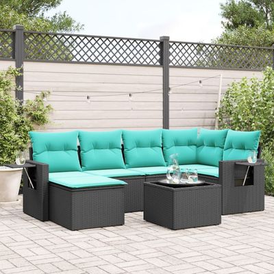 Set Divani da Giardino 7 pz con Cuscini Nero in Polyrattan vidaXL