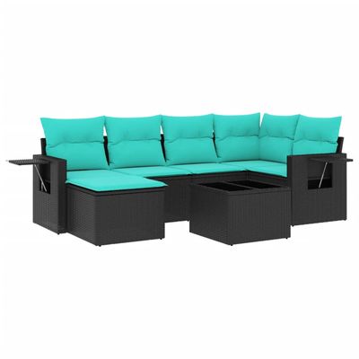 Set Divani da Giardino 7 pz con Cuscini Nero in Polyrattan vidaXL