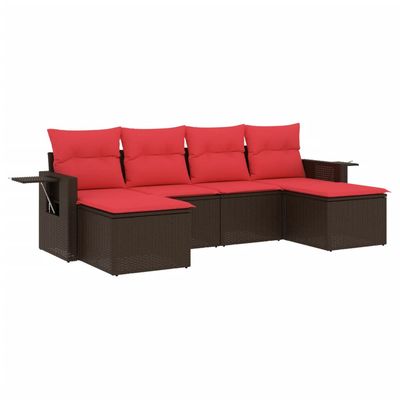 Set Divani da Giardino 6 pz con Cuscini Marrone in Polyrattan vidaXL