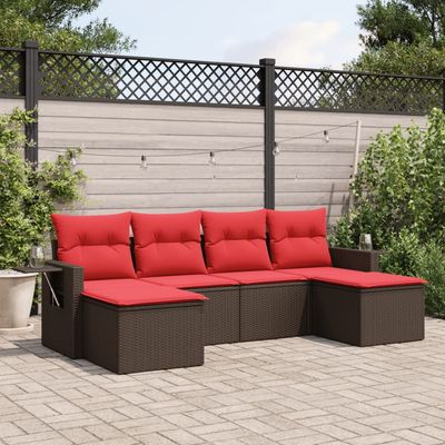Set Divani da Giardino 6 pz con Cuscini Marrone in Polyrattan vidaXL