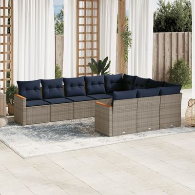 Set Divani da Giardino 10 pz con Cuscini Grigio in Polyrattan vidaXL
