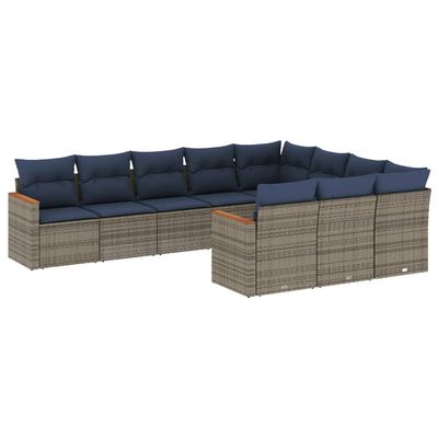 Set Divani da Giardino 10 pz con Cuscini Grigio in Polyrattan vidaXL