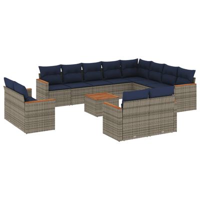 Set Divani da Giardino 13 pz con Cuscini Grigio in Polyrattan vidaXL