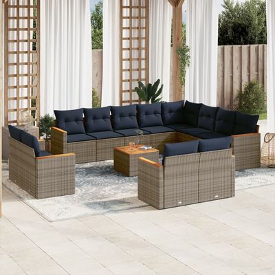 Set Divani da Giardino 13 pz con Cuscini Grigio in Polyrattan vidaXL