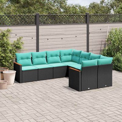 Set Divani da Giardino 8 pz con Cuscini Nero in Polyrattan vidaXL