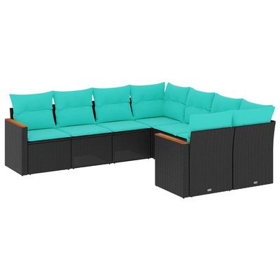 Set Divani da Giardino 8 pz con Cuscini Nero in Polyrattan vidaXL