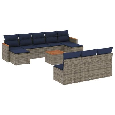 Set Divani da Giardino 11 pz con Cuscini Grigio in Polyrattan vidaXL