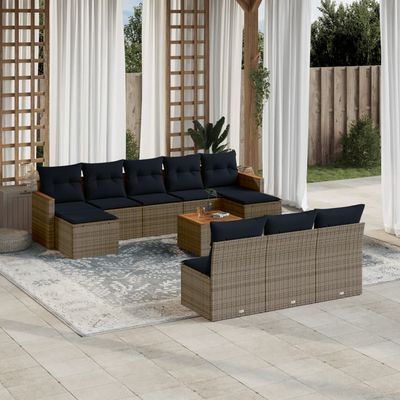 Set Divani da Giardino 11 pz con Cuscini Grigio in Polyrattan vidaXL Set Divani da Giardino 11 pz con Cuscini Grigio in Polyrattan vidaXL
