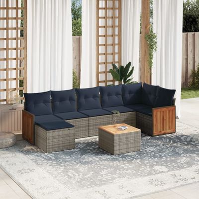 Set Divani da Giardino 8 pz con Cuscini Grigio in Polyrattan vidaXL
