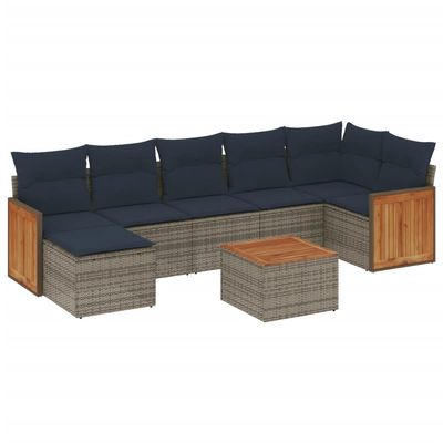 Set Divani da Giardino 8 pz con Cuscini Grigio in Polyrattan vidaXL