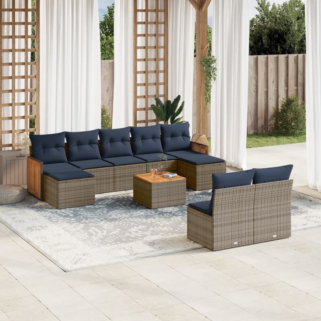 Set Divani da Giardino 10 pz con Cuscini Grigio in Polyrattan vidaXL