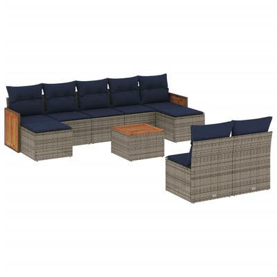 Set Divani da Giardino 10 pz con Cuscini Grigio in Polyrattan vidaXL