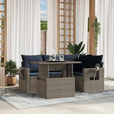Set Divani da Giardino 5 pz con Cuscini Grigio in Polyrattan vidaXL