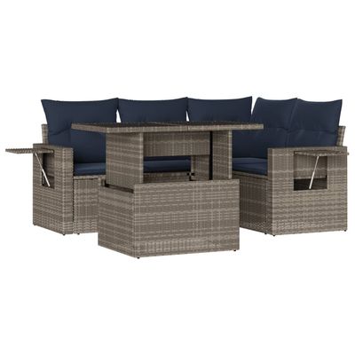 Set Divani da Giardino 5 pz con Cuscini Grigio in Polyrattan vidaXL