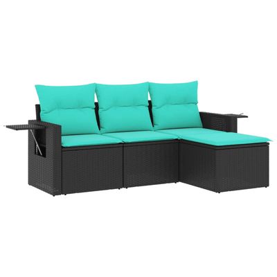 Set Divani da Giardino 4 pz con Cuscini Nero in Polyrattan vidaXL