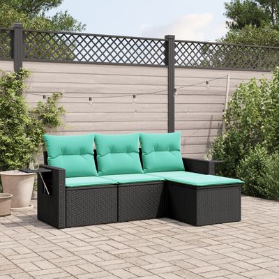 Set Divani da Giardino 4 pz con Cuscini Nero in Polyrattan vidaXL