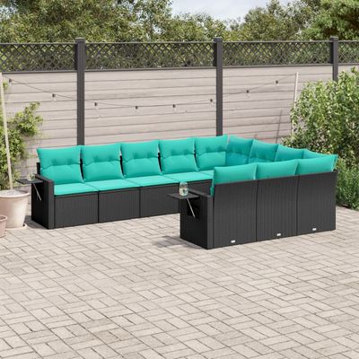 Set Divani da Giardino 10 pz con Cuscini Nero in Polyrattan vidaXL