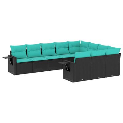 Set Divani da Giardino 10 pz con Cuscini Nero in Polyrattan vidaXL