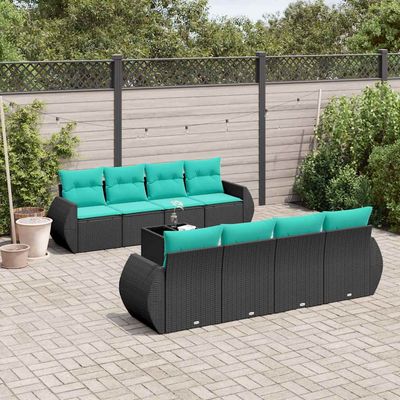 Set Divani da Giardino 9 pz con Cuscini Nero in Polyrattan vidaXL